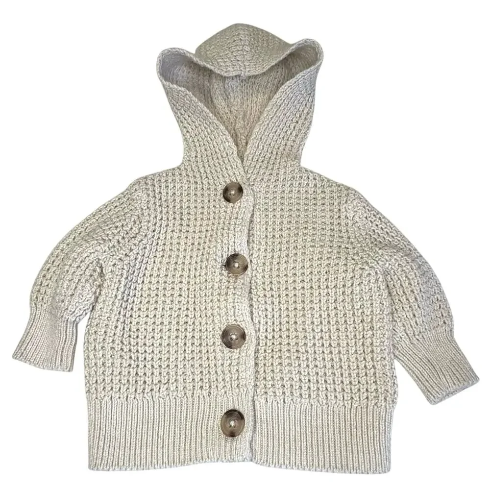 Old Navy Textured Cardigan Sweater Hoodie Girls/Boys 0-3M Cream Cotton